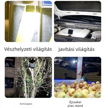 COB LED-es autójavító munkalámpa, csúszásmentes rögzítés, 360° forgás, újratölthető 10000 mAh-s akkumulátor, hatótávolság <50 m, töltő a csomagban