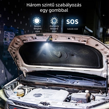 COB LED-es autójavító munkalámpa, csúszásmentes rögzítés, 360° forgás, újratölthető 10000 mAh-s akkumulátor, hatótávolság <50 m, töltő a csomagban
