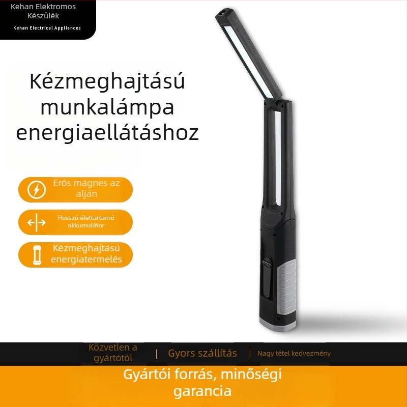Kézi hajtású munkalámpa, mágneses rögzítés, LED, 1200mAh, 500 m+ fényhatótávolság