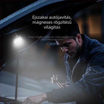 Hordozható mini LED munkalámpa mágneses záróval és három világítási móddal, ABS/PC ház, töltő, kézi meghajtású energiaforrás