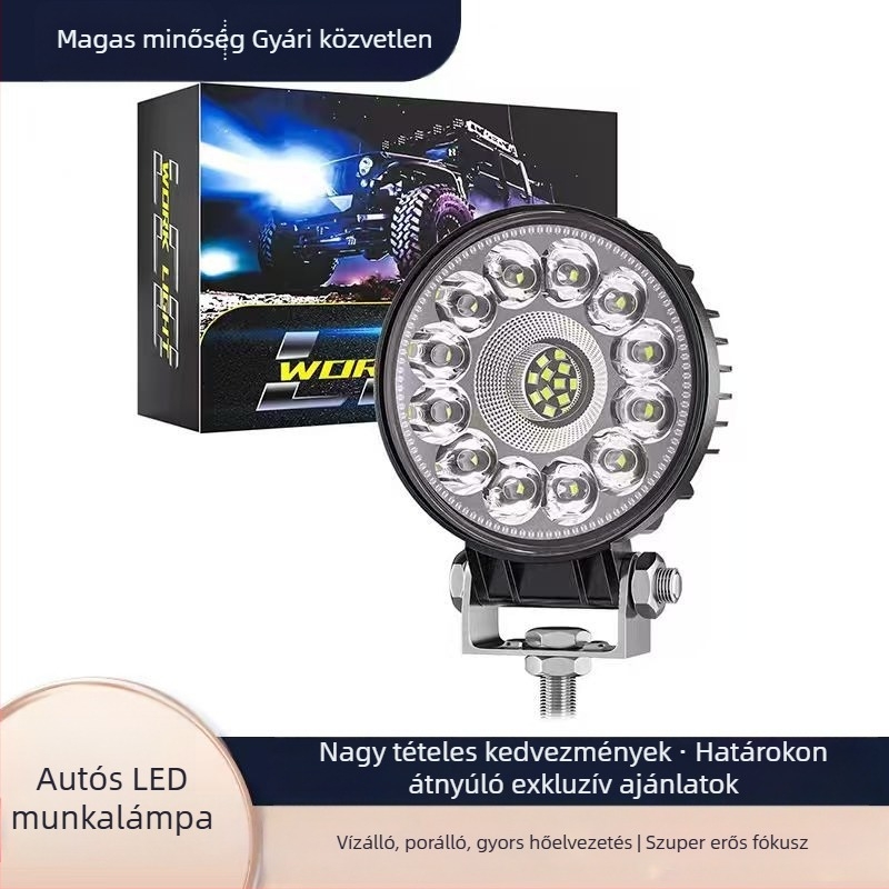 Autó kör alakú LED munkalámpa 18W, 9-80V, 3030 LED, élettartam 30 000 óra, alumínium ház