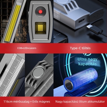 LED munka lámpa autójavításhoz, mágneses, újratölthető, 5W, 360° forgás, hatótávolság kevesebb mint 50 m