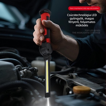 COB LED-es kézi, összecsukható munkalámpa forgó fejjel, mágneses alap, állítható fényerő, 3,7 V