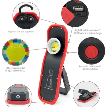 E-SMARTER W832 Arc COB LED munkalámpa, ABS burkolat, kézben tartható