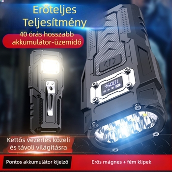 Újratölthető mágneses munkalámpa LED-del és power bankkal, 1200 mAh, 5 W, hatótáv 100 m-ig