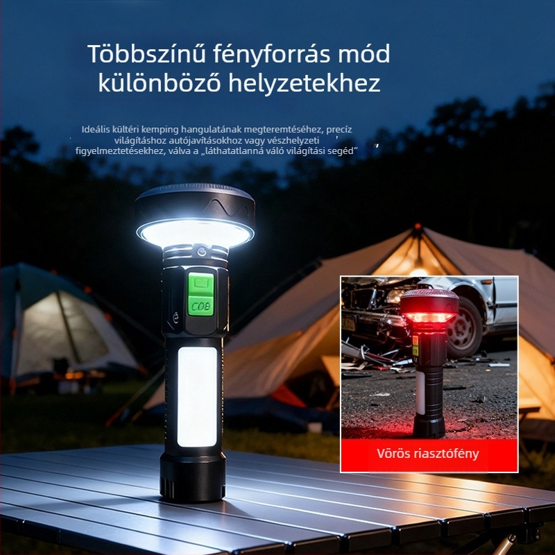 JB-8+1 kézi zseblámpa, 360° fényszóró, 5000 lm max, IP65 vízálló, 3.7V 1200mAh 18650, 10W