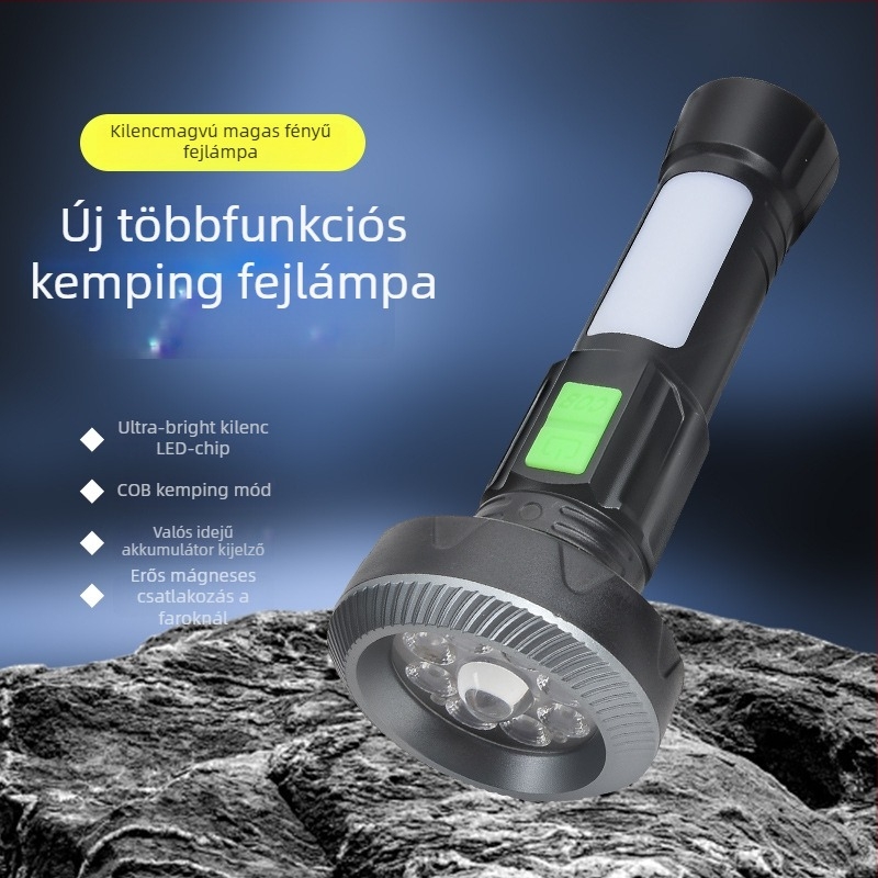 JB-8+1 kézi zseblámpa, 360° fényszóró, 5000 lm max, IP65 vízálló, 3.7V 1200mAh 18650, 10W