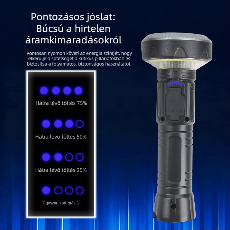 JB-8+1 kézi zseblámpa, 360° fényszóró, 5000 lm max, IP65 vízálló, 3.7V 1200mAh 18650, 10W