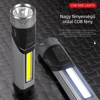Két COB LED-es zseblámpa – multifunkcionális karbantartási modell, 360° forgás, kézi hajtás, 1500 mAh akkumulátor, 5 W teljesítmény