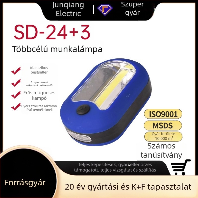 Többcélú műanyag LED munkalámpa, vészhelyzeti és ellenőrzési célokra, 150 lm, 3 AA elemről üzemel