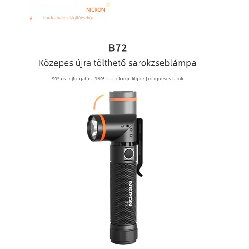 Nailang B72 újratölthető sarokzseblámpa LED-del, test alumíniumötvözet, túrázásra, kempingezésre és mindennapi hordozáshoz