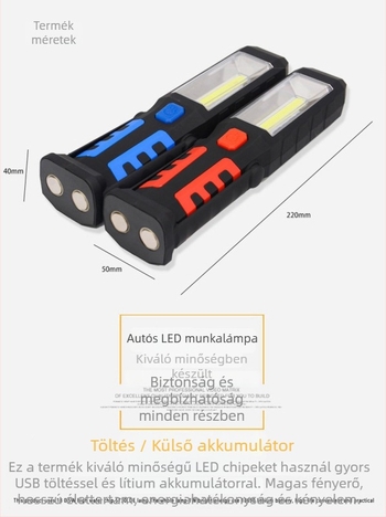 Mu Ning LED autó javító munkalámpa mágneses rögzítő talppal, újratölthető akkumulátor 1200/2400 mAh, 3W teljesítmény, 360° forgás