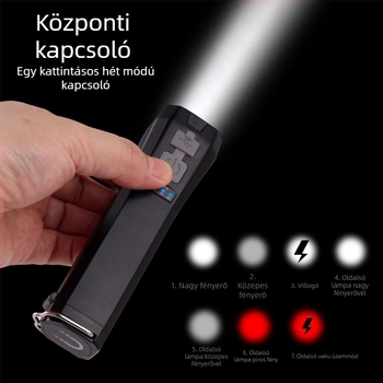Többfunkciós LED zseblámpa Type-C töltéssel, COB vörös fénnyel, figyelmeztető fénnyel és erős mágnessel ellátott vizsgálati munkalámpa