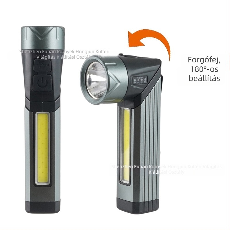USB-töltésű LED munkafény mágnessel karbantartáshoz és ellenőrzéshez, 10W, 1000 lm, 100 m hatótáv, 18650-es akkumulátor, IPX64 alumíniumötvözet ház