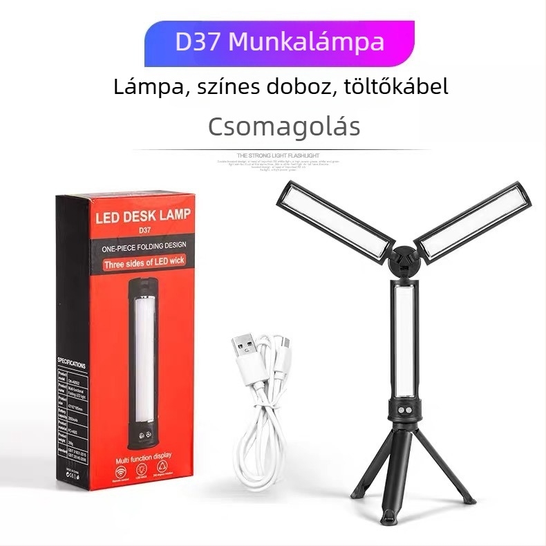 LED összecsukható hordozható munkalámpa tartóval, USB töltés, 10W, beépített akkumulátor, többfunkciós autójavításhoz