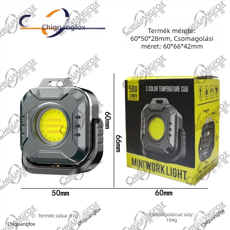 Mini kültéri kempinglámpa mágneses COB LED-del, újratölthető, 3.7V, 10W, kulcstartó lámpa