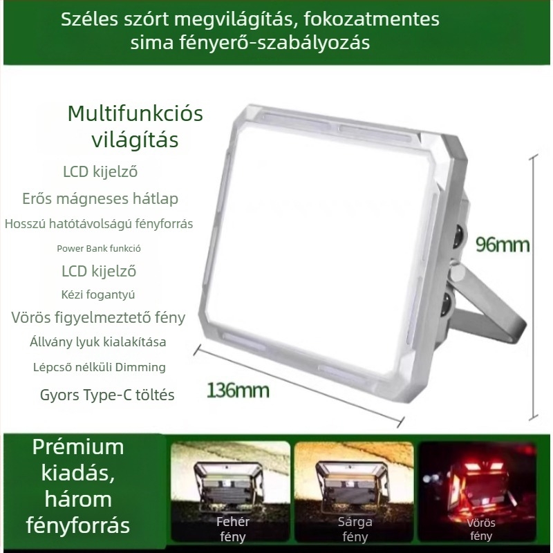 Erős mágneses kültéri munkalámpa, újratölthető LED-del, 50W, autójavítás és vészvilágítás
