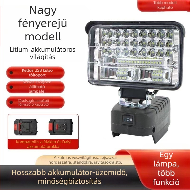 Lítium-ion LED munkalámpa Dayi A3 Makita akkumulátorcsatlakozóval kompatibilis, építkezési helyre szánt sürgősségi karbantartó világítás
