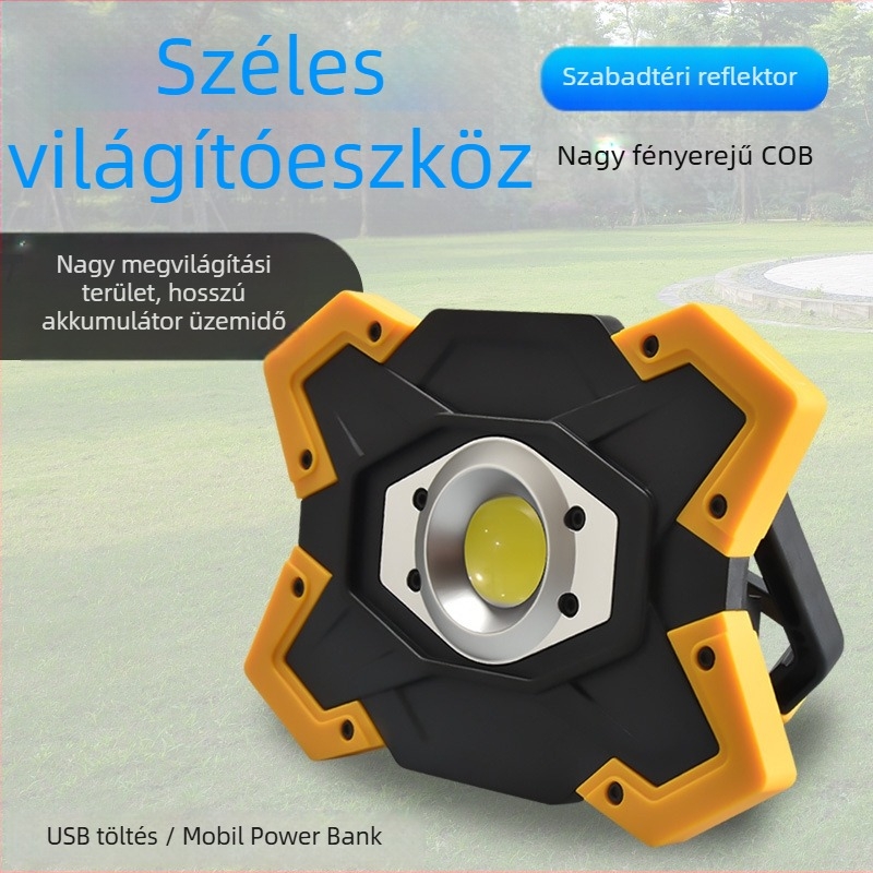 Multifunkciós munka lámpa nagy fényerővel, USB világítás, akkumulátoros működés, 20W, 6600 mAh, fényforrás: izzó, hatótáv 50 m alatt