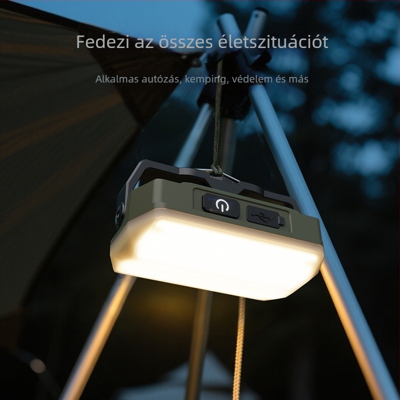LED kempinglámpa, hordozható, újratölthető, rendkívül hosszú üzemidő, mágneses talp, vészvilágítás