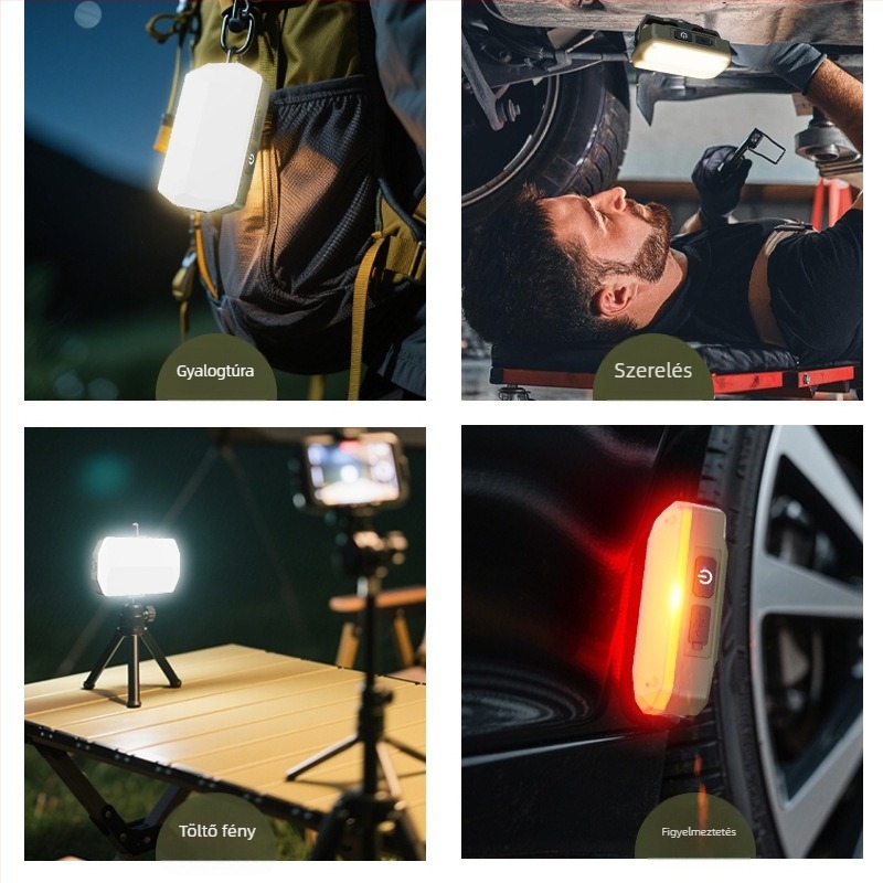 LED kempinglámpa, hordozható, újratölthető, rendkívül hosszú üzemidő, mágneses talp, vészvilágítás