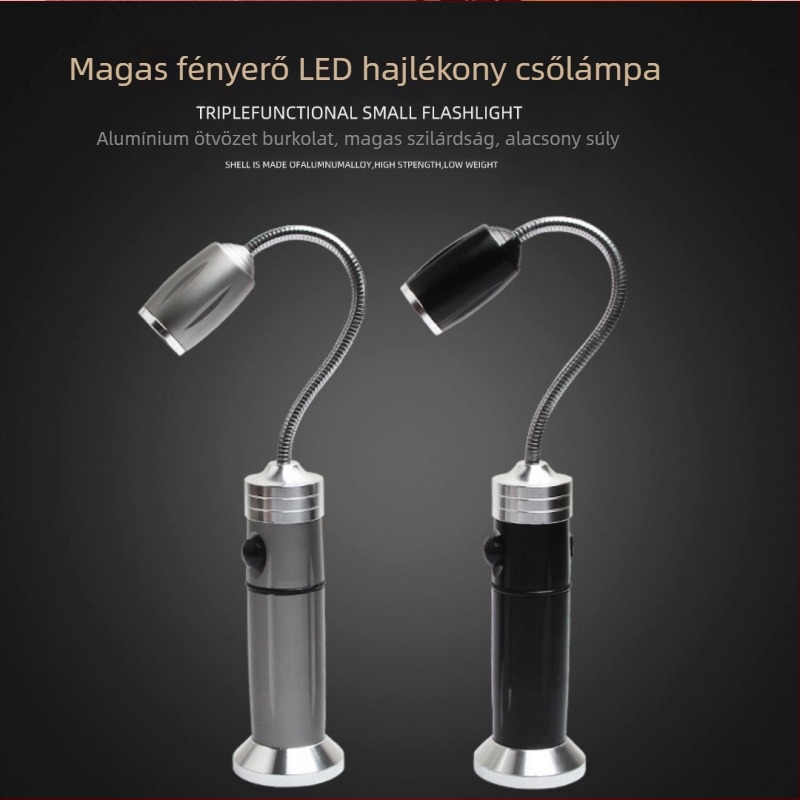 Tölthető LED zseblámpa 10W, alumíniumötvözet test, 18650/AAA×3, 360° forgás, mágneses fókusz, 200–500 m hatótáv, kempingezéshez, kereséshez és autójavításhoz