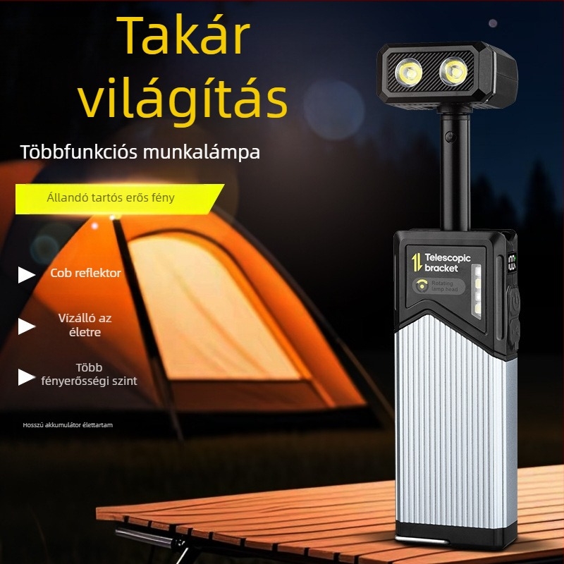 270°-os forgású összecsukható kempinglámpa mágneses tartóval, felakasztható sürgősségi és éjszakai világításhoz, újratölthető LED