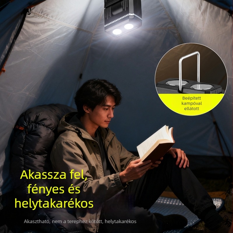 270°-os forgású összecsukható kempinglámpa mágneses tartóval, felakasztható sürgősségi és éjszakai világításhoz, újratölthető LED