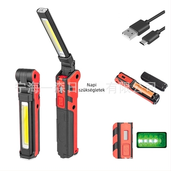 Töltőre csatlakoztatható LED COB munka lámpa, összecsukható, 2000mAh, 5W, 360° forgás