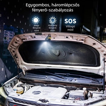 LED munka lámpa csipesszel, tölthető, hordozható autójavításhoz, nagy fényerő, lítium akkumulátor