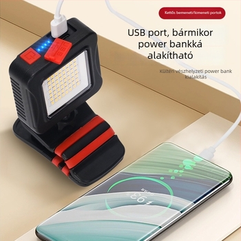 LED munka lámpa csipesszel, tölthető, hordozható autójavításhoz, nagy fényerő, lítium akkumulátor