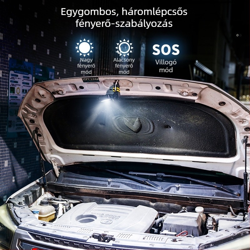 LED munka lámpa csipesszel, tölthető, hordozható autójavításhoz, nagy fényerő, lítium akkumulátor