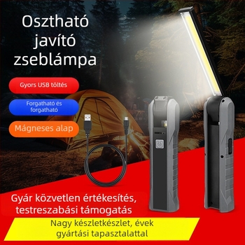 Összehajtható COB/LED munka lámpa USB töltéssel, beépített 2000mAh akkumulátor, mágneses karbantartó lámpa, 10W (LED 3W + COB 5W), ABS + fém