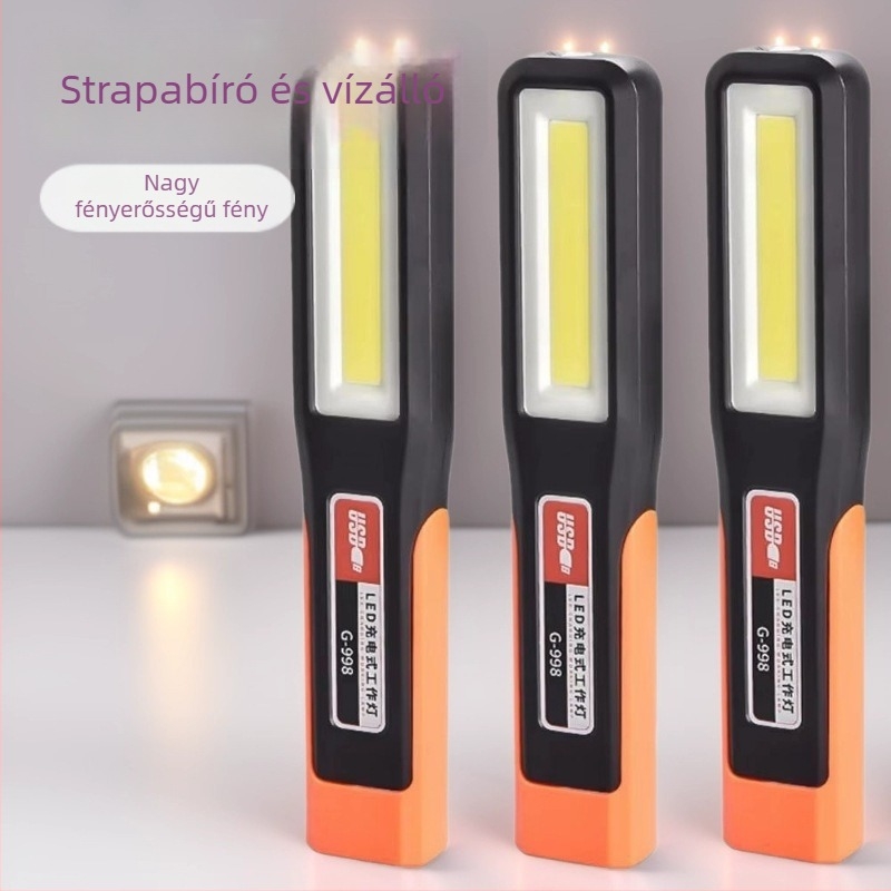 COB LED munkalámpa USB töltéssel, hordozható mágneses vizsgálói zseblámpa, 5W, 1200mAh, 2–8 órás üzemidő