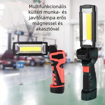 COB LED munkalámpa — 3W, 2000mAh, 360° forgás, töltő a csomagban