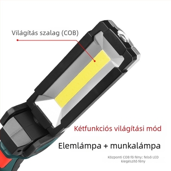 COB LED munkalámpa — 3W, 2000mAh, 360° forgás, töltő a csomagban