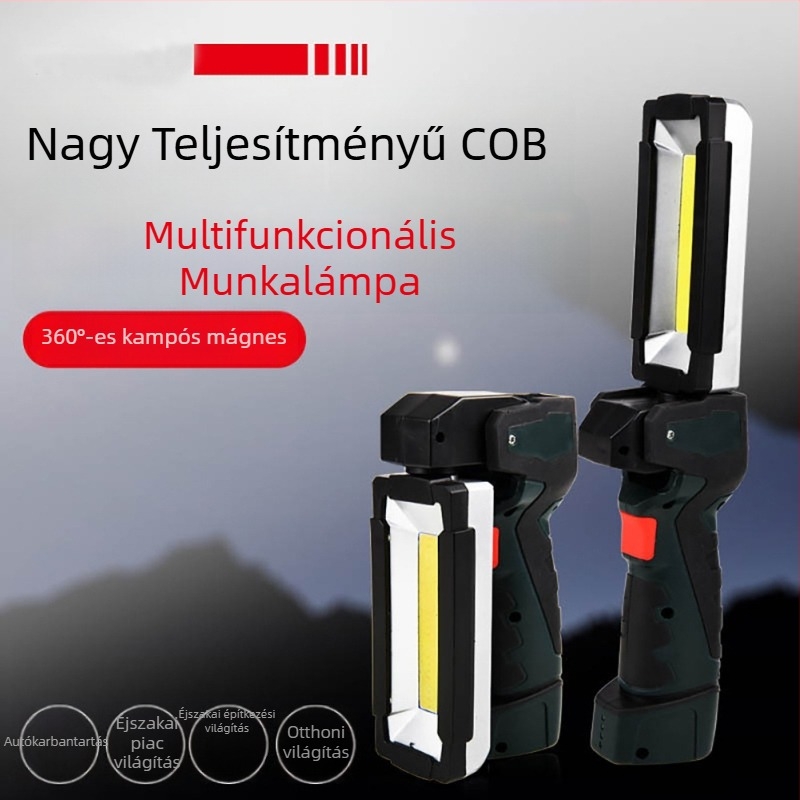 COB LED munkalámpa — 3W, 2000mAh, 360° forgás, töltő a csomagban