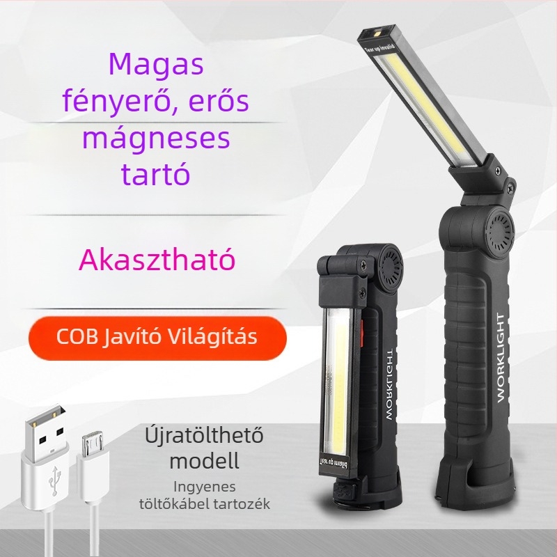 LED munkalámpa USB-töltésű, összecsukható mágneses, 3V 3W, kültéri használatra