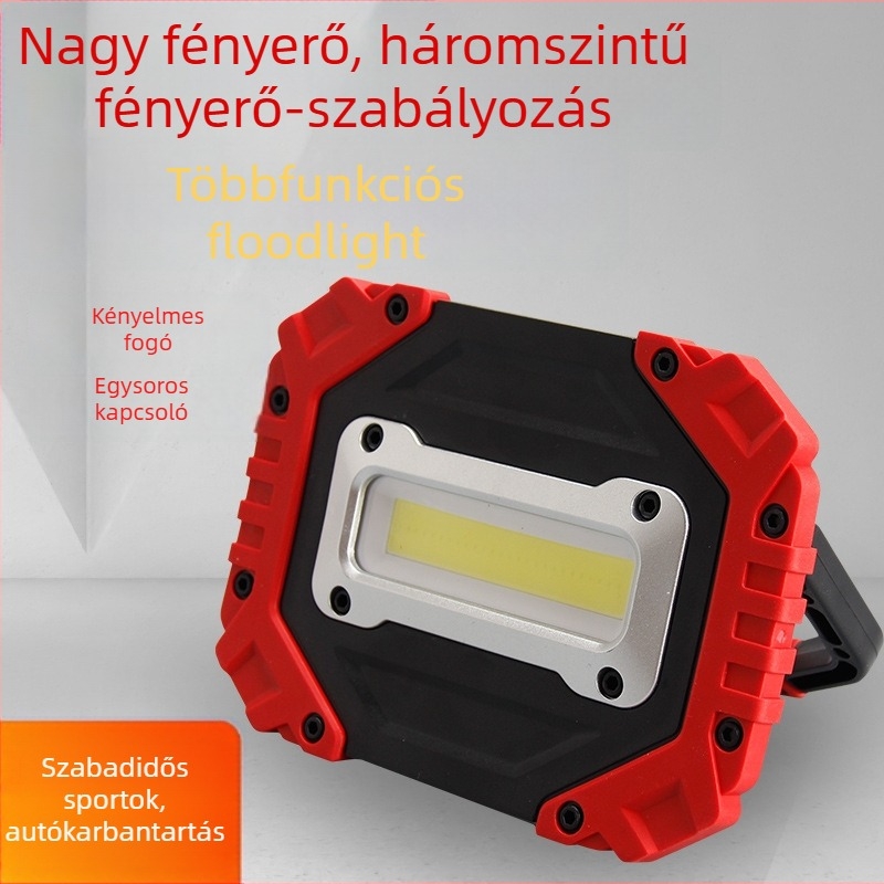Kültéri munkavilágítás, hordozható mini világítótest, 10W, 750 lm, IP55, akkumulátoros működés (4x No.5), hatótáv 100–200 m
