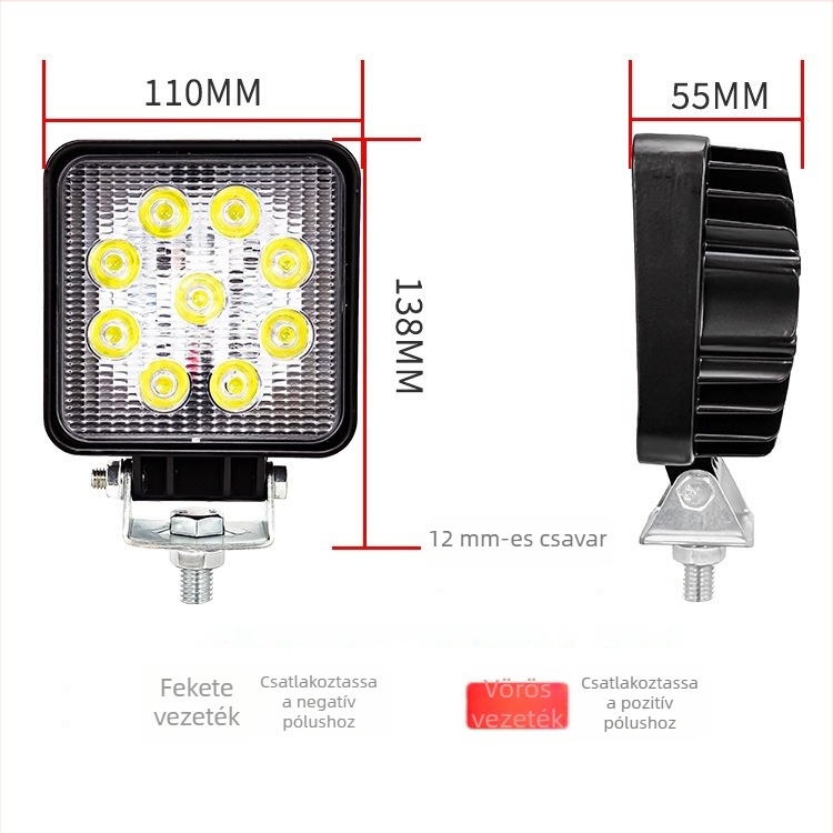 Autó LED spot - LED fényforrás, 12V, alumínium ház, modell work100, élettartam 50 000 óra