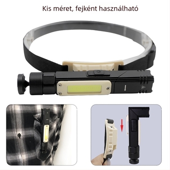 USB töltésű COB munkalámpa mágneses alapú, alumíniumötvözet test, 1500 mAh, 10W, 90° hajlítás és 360° forgás