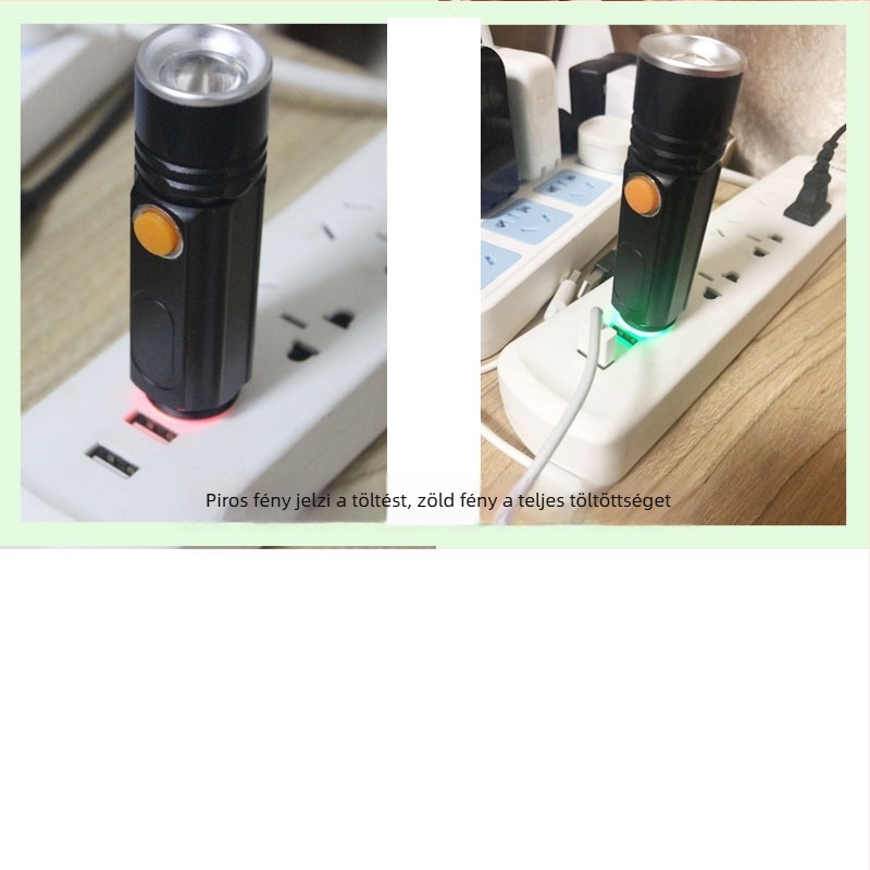 USB tölthető LED zseblámpa T6+COB, 360° forgás, 18650-es akkumulátor, fénytáv 200–500 m