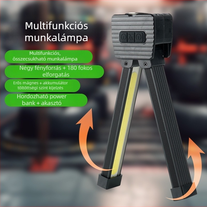 Multifunkcionális COB töltős munkalámpa LED karbantartó fénnyel, összecsukható mágneses autó zseblámpa és sátorvilágítás