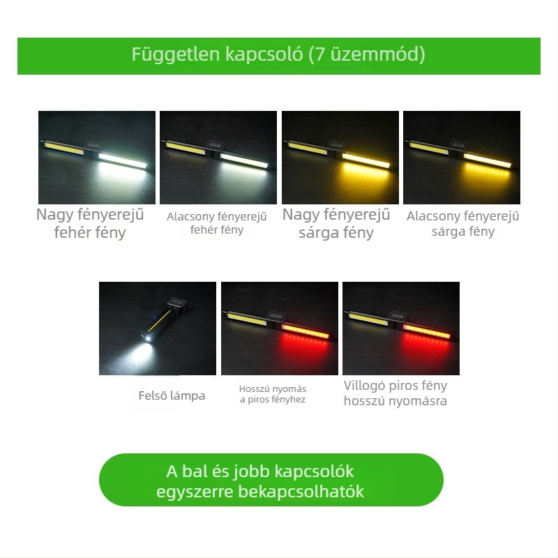 Multifunkcionális COB töltős munkalámpa LED karbantartó fénnyel, összecsukható mágneses autó zseblámpa és sátorvilágítás