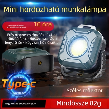 Kompakt LED zseblámpa nagy fényerővel, mágneses fej, többfunkciós sürgősségi javító lámpa, 360°-ban forgatható, hordozható kempinglámpa