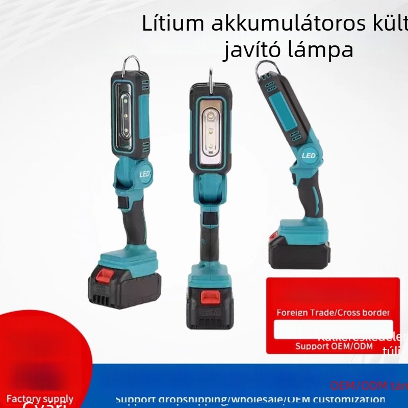 LED vizsgálati lámpa lítiumionos akkumulátorral, ultra fényes, összecsukható, Makita, DeWalt, Milwaukee kompatibilis