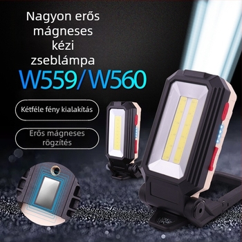 COB munkalámpa mágneses kampóval, LED 10W, 2400mAh akkumulátor, újratölthető, összecsukható, 360°-os forgás