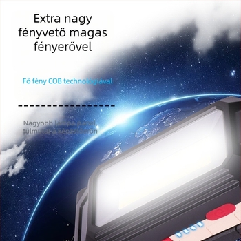 COB munkalámpa mágneses kampóval, LED 10W, 2400mAh akkumulátor, újratölthető, összecsukható, 360°-os forgás