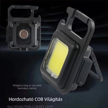 LED COB kempinglámpa, újratölthető vészvilágítás, kulcstartóval ellátott hordozható munkalámpa, 5W, 3.7V, nyomógombos kapcsoló
