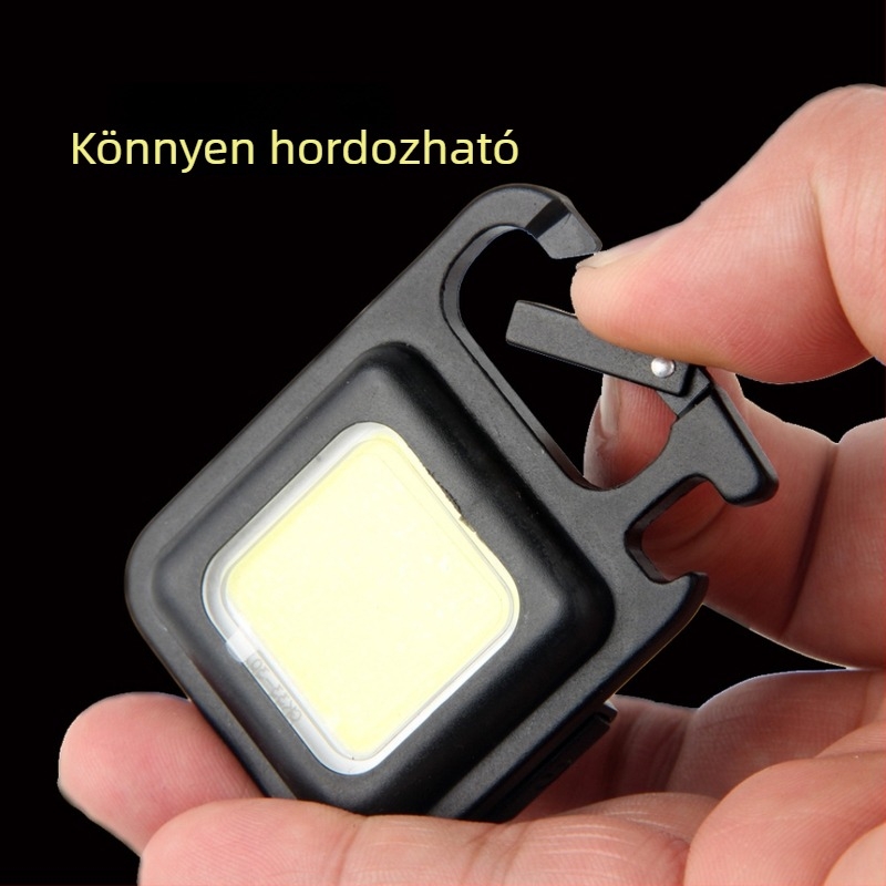 LED COB kempinglámpa, újratölthető vészvilágítás, kulcstartóval ellátott hordozható munkalámpa, 5W, 3.7V, nyomógombos kapcsoló